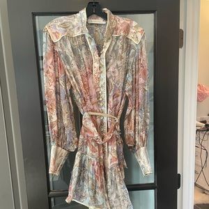 Zimmermann Buttoned Floral Silk Mini Dress with Belt | size 2